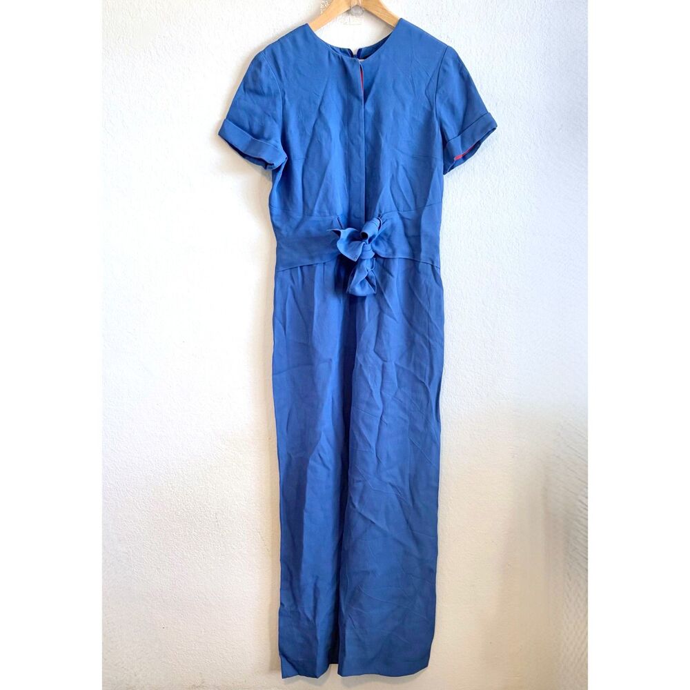 NWOT LYN DEVON Blue Short Sleeve Straight Leg Jumpsuit Womens 10 Chic Glam